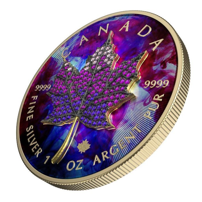 Canadá. 5 Dollars 2022 Maple Leaf - Seasons June, 1 Oz (.999) with Bejeweled Insert