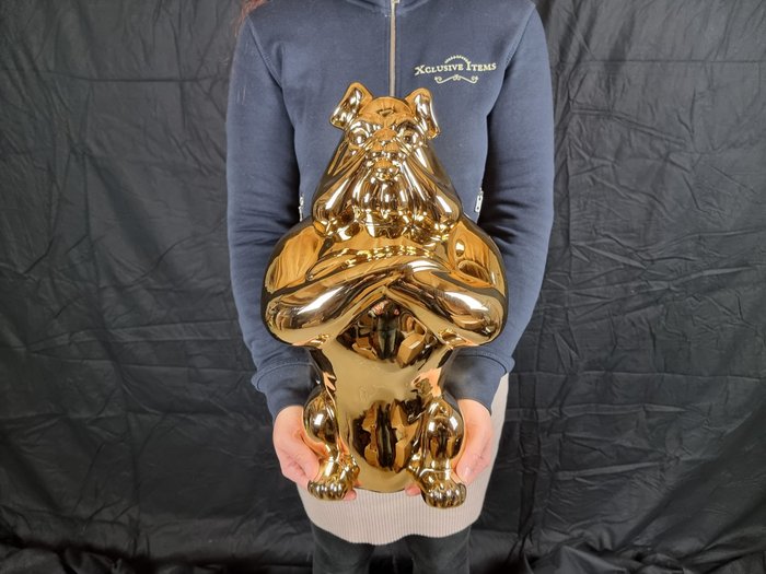 Beeld, XL Cartoon Bulldog Ceramic Gold – 41 cm – Keramiek