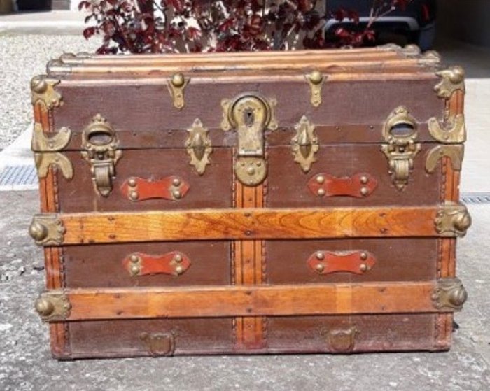 Kufer do przechowywania - Drewno, Mosiądz, płótno