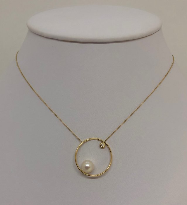 Collar Perla de agua dulce - Oro amarillo 18K -  0.03ct. tw. Diamante  (Natural)
