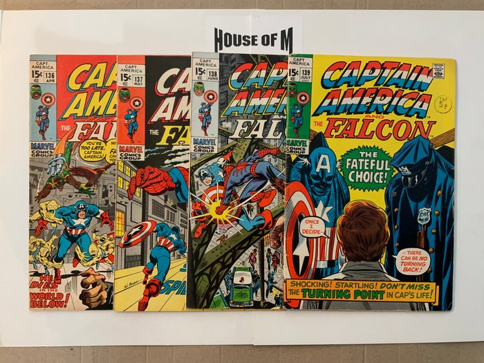Captain America (1968 Series) # 136, 137, 138 & 139 Bronze Age Gems! Consecutive Run! - Guest-starring the Falcon! Captain America vs Spider-Man! - 4 Comic, Comic collection - Prima ediție - 1971