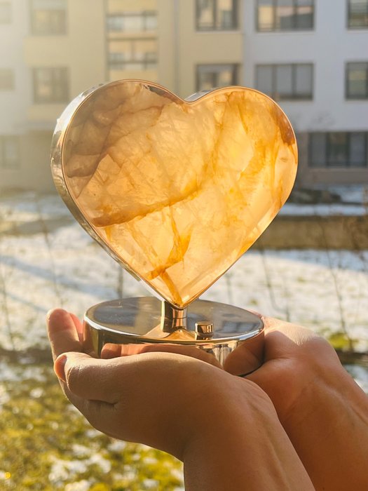 Cuarț de foc - Cuarț Forma de inimă - lampă de masă LED - piatră naturală - piatră de vindecare - decor - Înălțime: 17 cm - Lățime: 17 cm- 3 kg - (1)