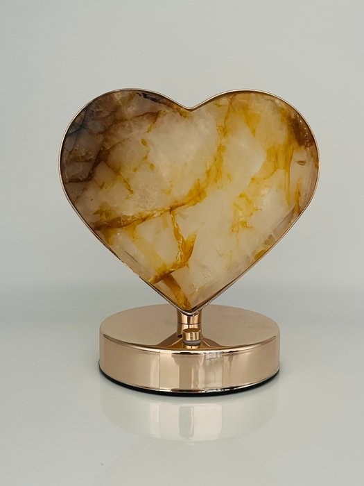 Kwarc ogniowy - Kwarc - Wtrącenia hematoidalne Kształt serca - Lampa stołowa LED - Kamień naturalny - Kamień leczniczy - Dekoracja - Wysokość: 17 cm - Szerokość: 17 cm- 3 kg - (1)