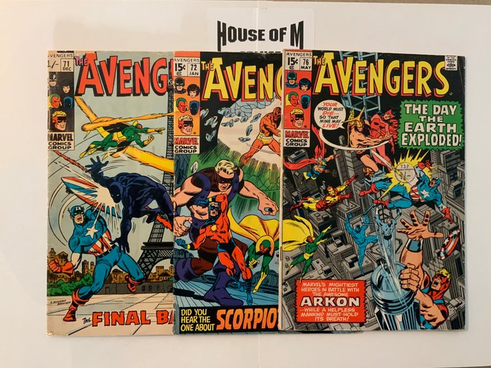 Avengers (1963 Series) # 71, 72 & 76 Silver Age Gems! - 1st Appearance of Invaders! - 3 Comic - Første utgave - 1969/1970