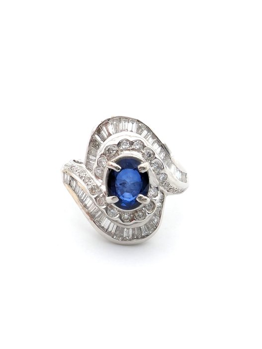 Ring Vittguld Safir - Sri Lanka - Diamant 