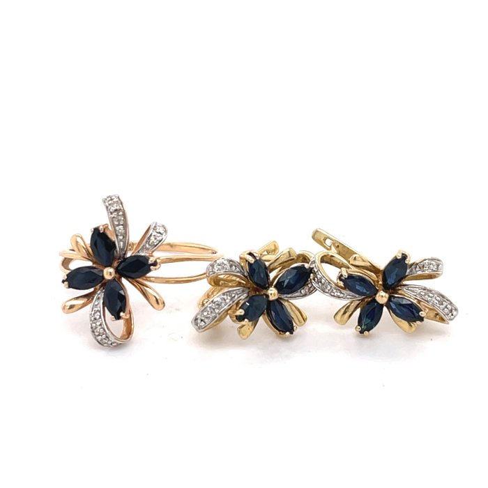 2 piece jewellery set Yellow gold, Rose gold Sapphire - Diamond 