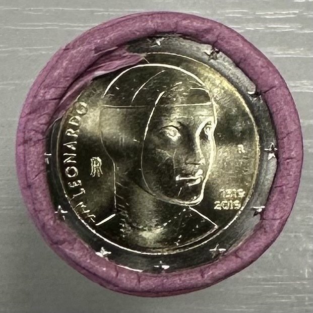 義大利. 2 Euro 2019 "Leonardo da Vinci" (25 monnaies) en rouleau  (沒有保留價)