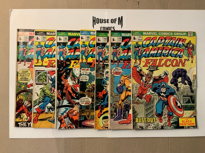 Captain America (1968 Series) # 165, 166, 167, 168, 169, 170 & 171 Bronze Age Gems! - Consecutive Run! Guest-starring the Falcon! 1st Appearance of Baron Zemo II! - 7 Comic, Comic collection - Erstausgabe - 1973/1974