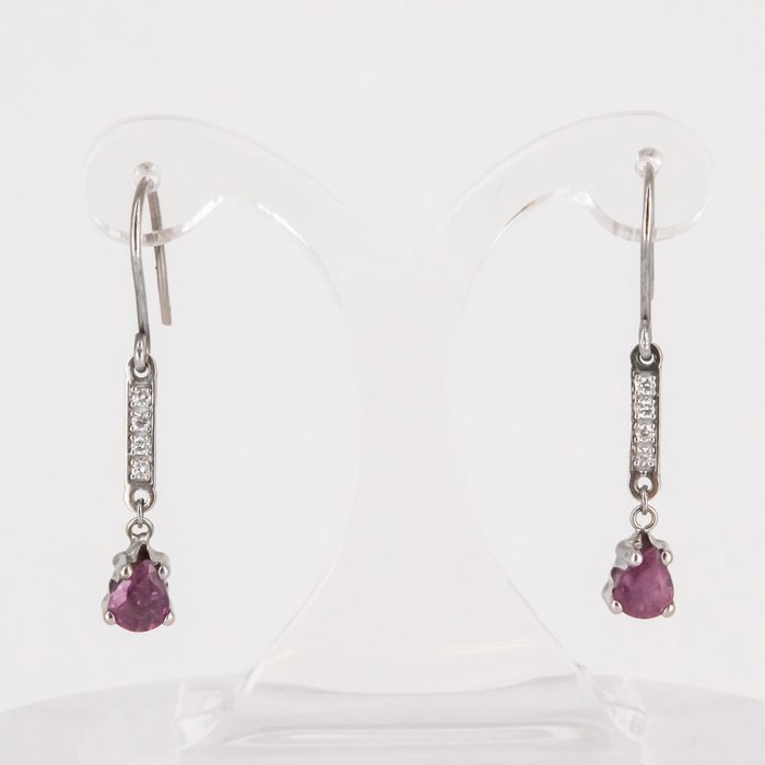No Reserve Price - Earrings - 18 kt. White gold Diamond  (Natural) - Ruby