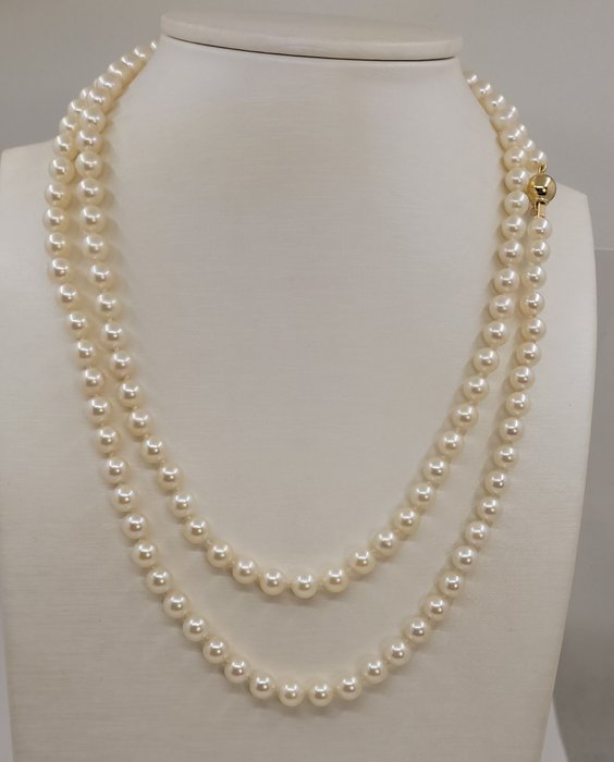 6x7mm Bright Akoya Pearls - Halskæde Gulguld