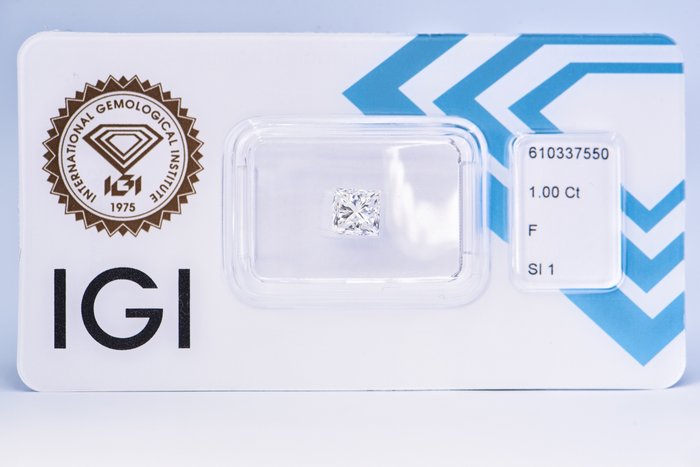 1 pcs Diamant - 1.00 ct - Prinzess - F - SI1 VG   IGI
