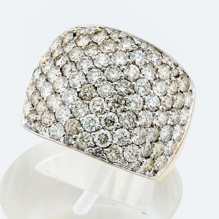 (ALGT Certified) - [Diamond] 3.34 Cts (54) Pcs - 14 carati Bicolore - Anello