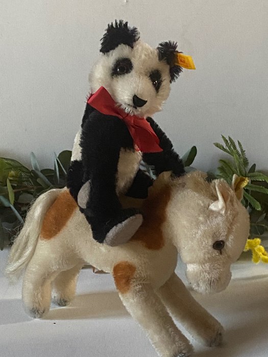Steiff pony (1968) en panda (1993) - 玩具人偶 -  (2) - 马海毛