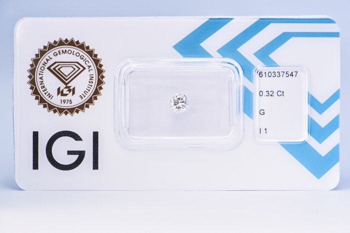 1 pcs 鑽石 - 0.32 ct - 圓形 - G - I1 - G/VG/G - IGI sealed - No Reserve Price