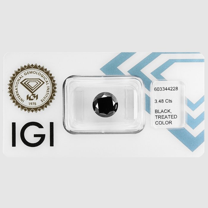 1 pcs Diamante - 3.48 ct - Rotondo - (IGI Certified) - Black