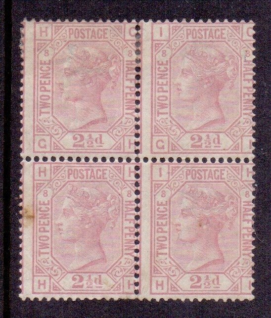 大不列顛 1873/1880 - 維多利亞 2.5d 玫瑰紫盤 8 塊四塊未塗漆 - SG141