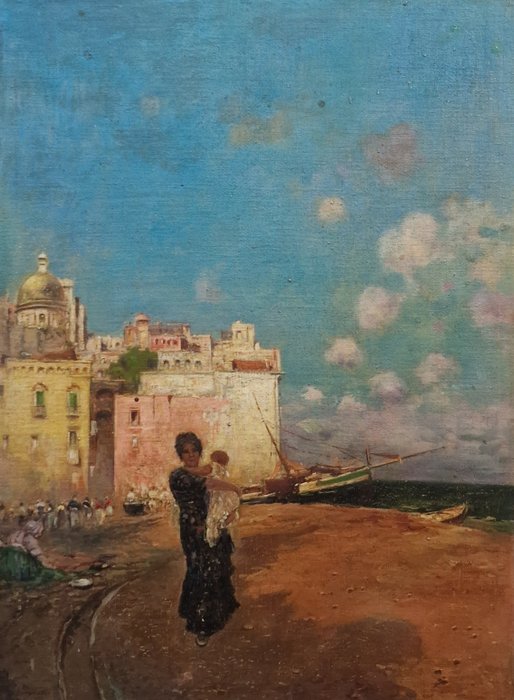 Edoardo Dalbono (1841-1915) - Mamma con bambino in costiera