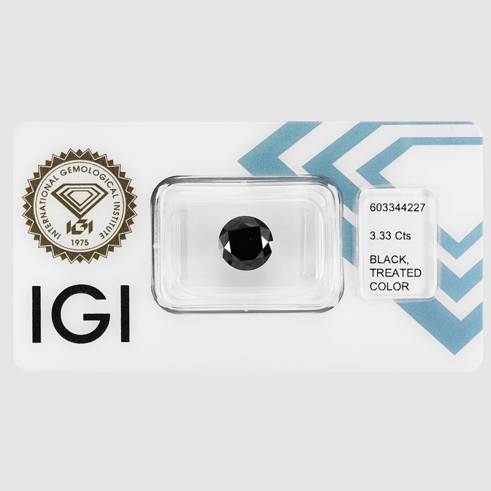 1 pcs Diamant - 3.33 ct - Rund - (IGI Certified) - Black