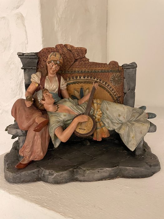 Abicht & Co, Ilmenau, Thüringen - Polychrome terracotta - Figurine - Gypsy musician girls - Terracotta