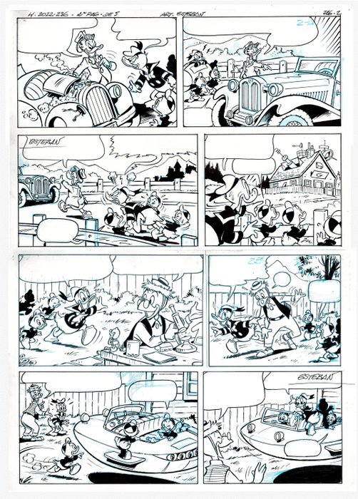 Donald Duck H 2022-236 - "Pech gehad!" - 1 oryginalna strona komiksu + 7 szkiców - 2022