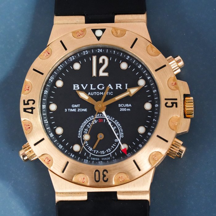 Bulgari - “NO RESERVE PRICE” Diagono GMT 3 Time Zone Scuba Diving 18K Gold - Nincs minimálár - SD 38 G GMT - Férfi - 2000-2010