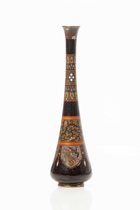 Vase - Cloisonné – Herrliche Cloisonné-Vase, verziert mit Blumenmotiven und geometrischen Mustern - Japan - Meiji Periode (1868-1912)  (Ohne Mindestpreis)