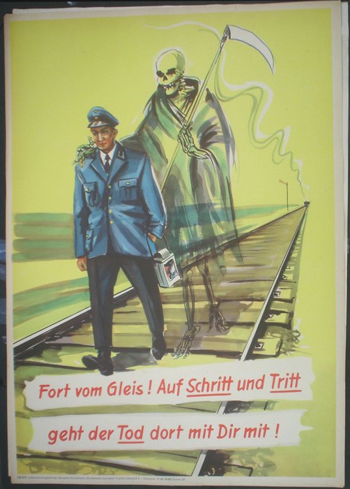 signed - German Railway, Accident Prevention Poster - anii `60