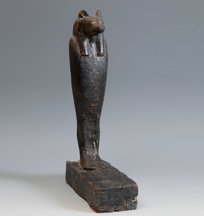 Altägyptisch Holz Skulptur des Sohnes des Horus Duamutef. Dritte Zwischenzeit, 1070 - 665 v. Chr. 36,5 cm Höhe.