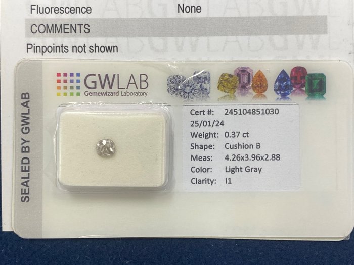 1 pcs 鑽石 - 0.37 ct - 老礦切 - Light gray - I1, NO RESERVE PRICE