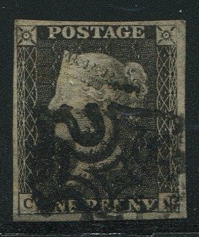 Iso-Britannia 1840 - Penny musta LAUTA 11 - Stanley Gibbons nr 2