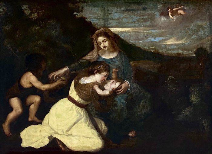 Escuela española (XVII), after Pietro da Cortona - Virgen con el niño, Santa Catalina y San Juan