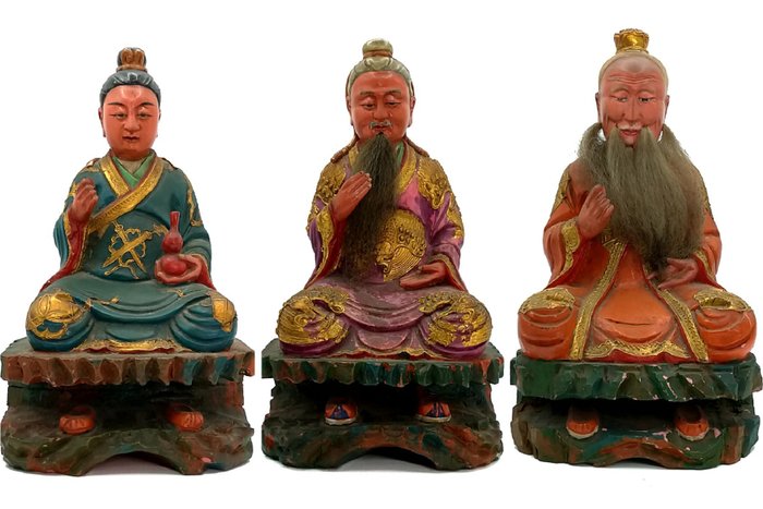 Trinity Mythical Daoist Masters - Wood - China