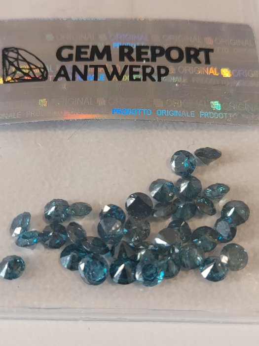 35 pcs 鑽石 - 6.76 ct - 明亮型 - 艷綠藍色 - SI2-I2