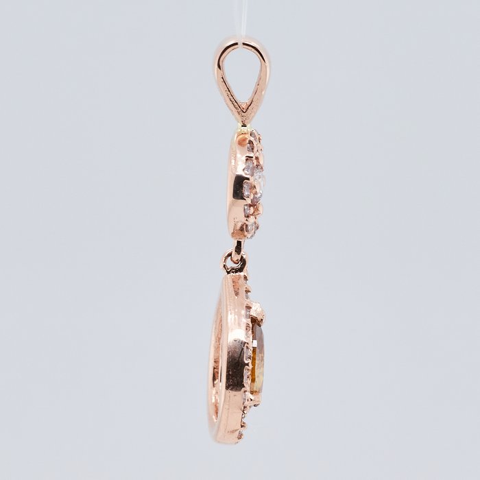 No Reserve Price – 0.55 tcw – Fancy Deep Brownish Yellow – 14 karaat Rosé goud – Hanger Diamant