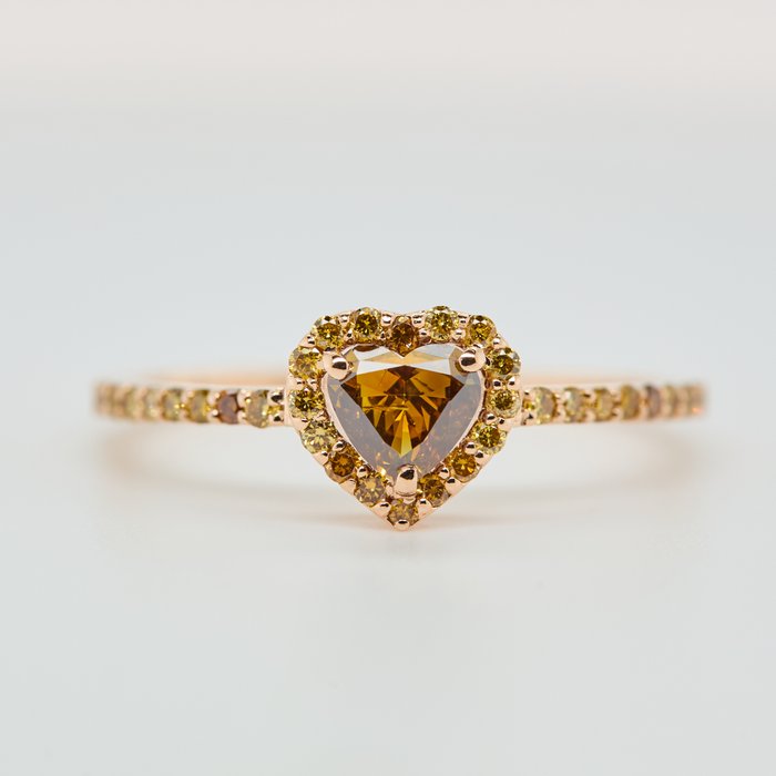 No Reserve Price - 0.64 tcw - Nat. Fancy Deep Yellowish Orangy Brown - 14 karaat Rosé goud - Ring Diamant