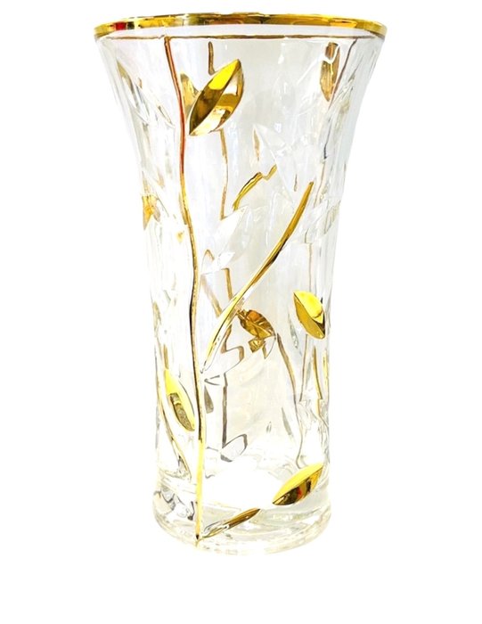 Jarrón  - vidrio decorado con oro de 24 quilates