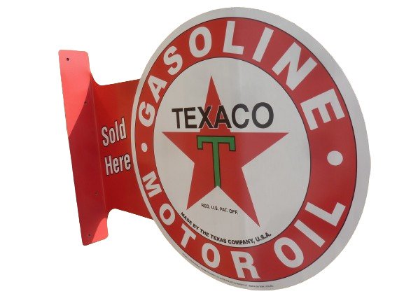 Skilt - Texaco Shield USA aluminium dobbeltsidig flens logo olje-emblem på begge sider - Aluminium