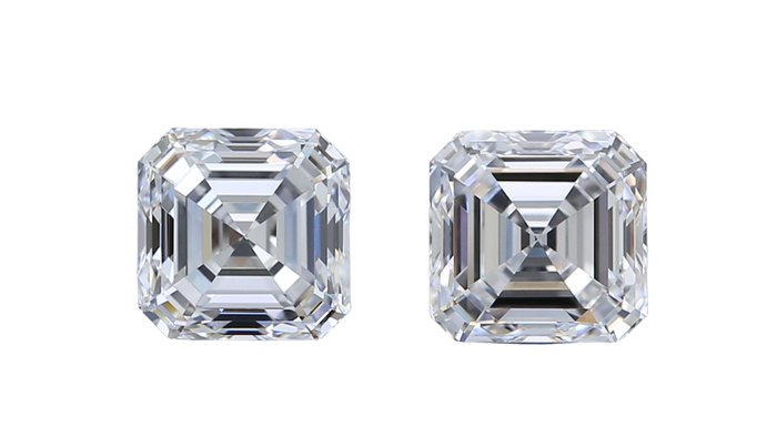 2 pcs 鑽石 - 2.02 ct - 上丁方形, 方形祖母綠 - D (無色), E(近乎完全無色) - D/VS1 - E/VVS2 - Ideal Cut
