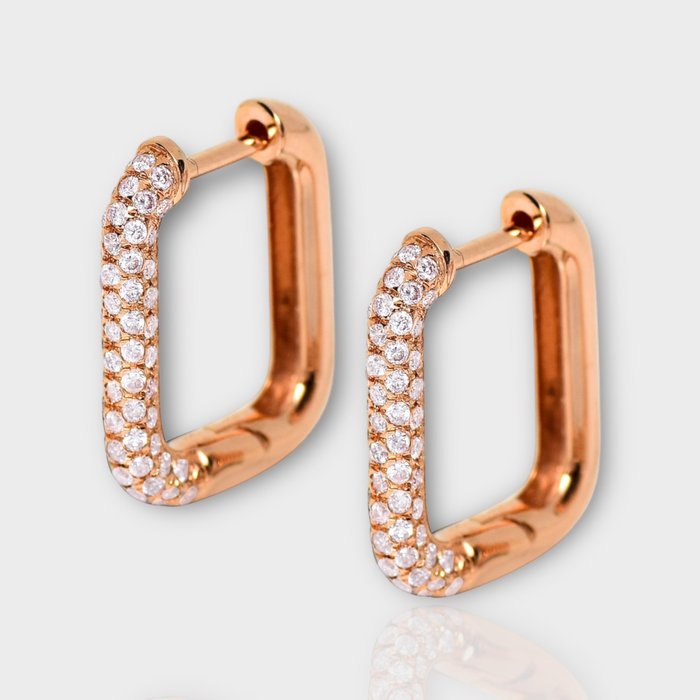 Zonder Minimumprijs - IGI 0.88 Ct Natural Pink Diamonds - Hoepel oorbellen - 14 karaat Roségoud Diamant  (Natuurlijk) 