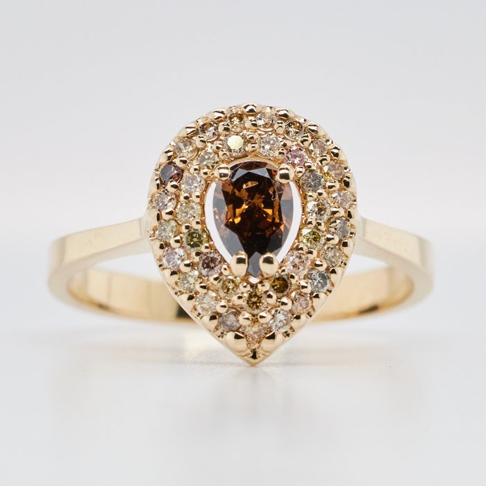 No Reserve Price - 0.65 tcw - Fancy Deep Yellowish Brown - 14 kt Gelbgold - Ring Diamant