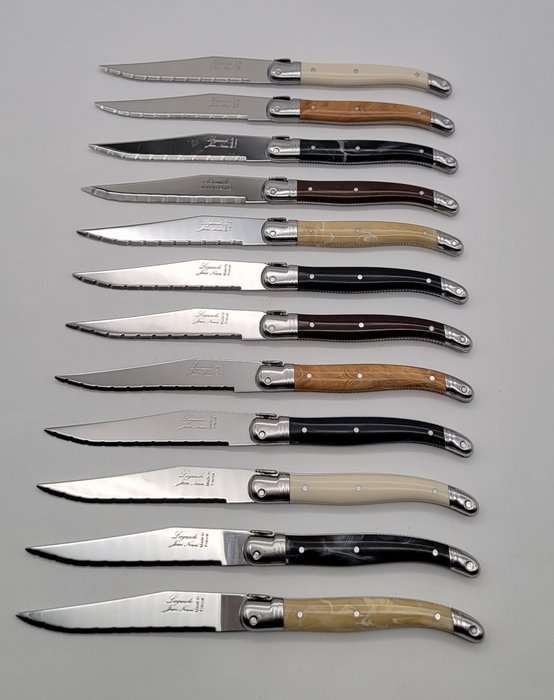 Laguiole Jean Néron - Servizio di coltelli da tavola (12) - Acciaio (inossidabile), Bachelite