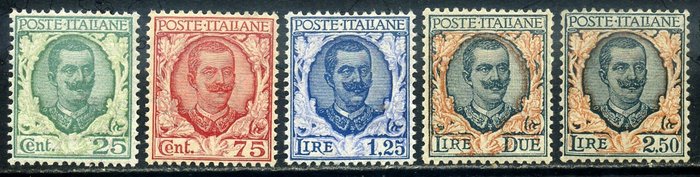 Königreich Italien 1923/1926 - Blumenserie, 5 hervorragend zentrierte Werte. Wunderschön - Sassone N. 150+200/203