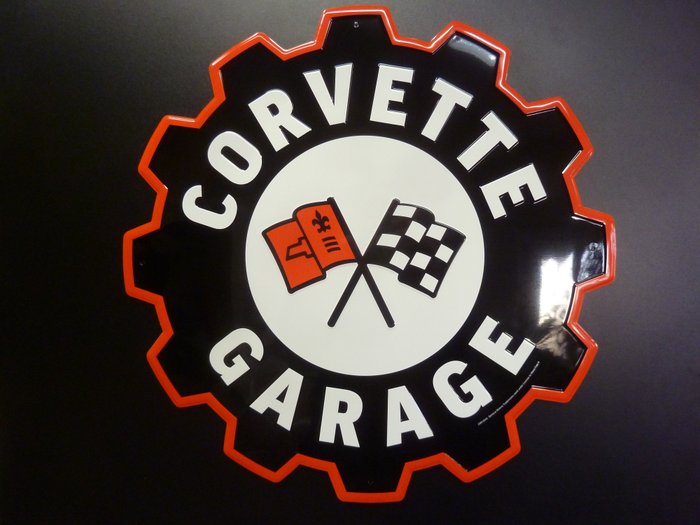 Insegna - Corvette Targa in Metallo USA Alluminio 60 cm Logo XXL Pubblicità Garage General Motors - Alluminio