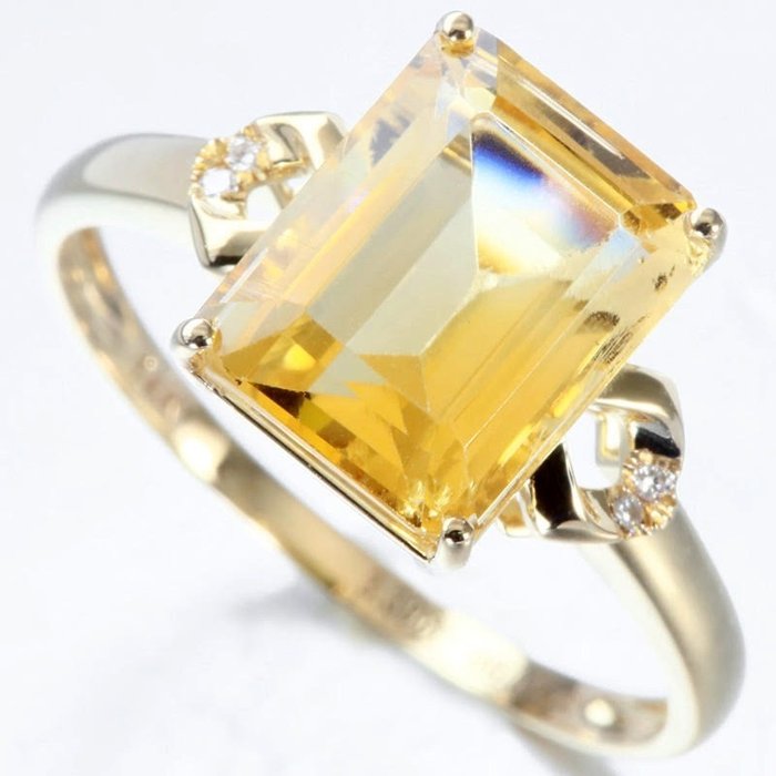 没有保留价 - 戒指 - 14K包金 黄金 黄水晶 - 钻石 