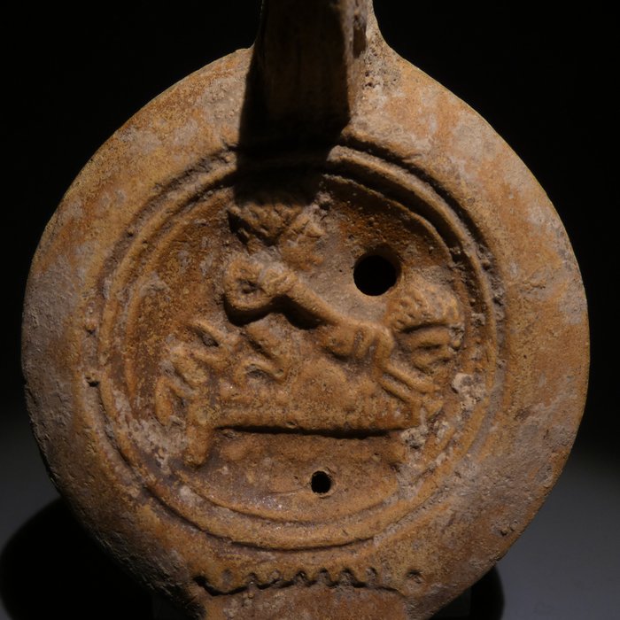 Ancient Roman Terracotta Erotic Oil lamp. 9,6 cm L. 1st - 2nd Century AD.