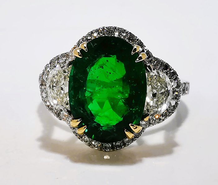 Ring White gold Emerald - Zambia - Diamond 