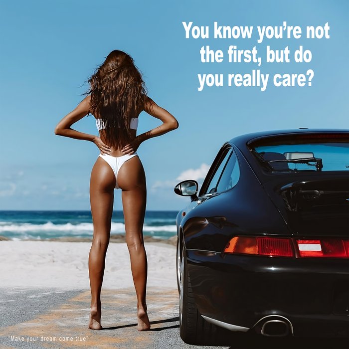 Aliminium* 上的保时捷广告印刷品 - 海滩女孩 - “你知道你不是第一个......” - Porsche - 993