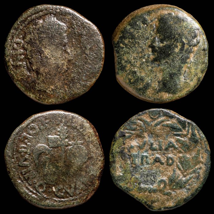 Ibero-Roman. Auguste (27 av. J.-C.-14 apr. J.-C.). Lot of 2 Æ Asses Cartagonova & Julia Traducta
