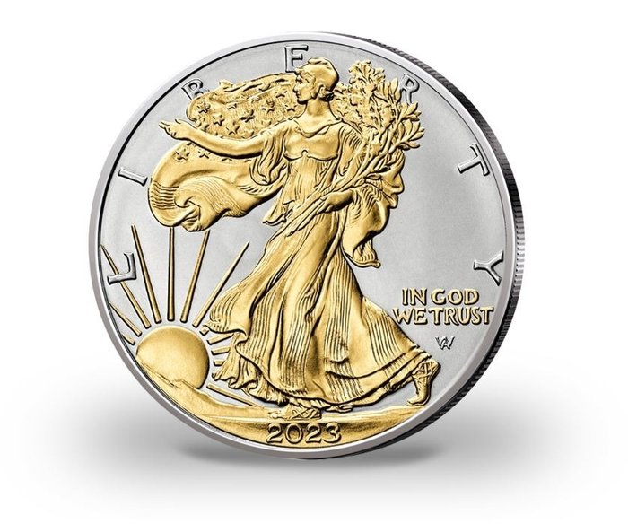 USA. 1 Dollar 2023 - Walking Liberty - Gilded, 1 Oz (.999)  (Ohne Mindestpreis)