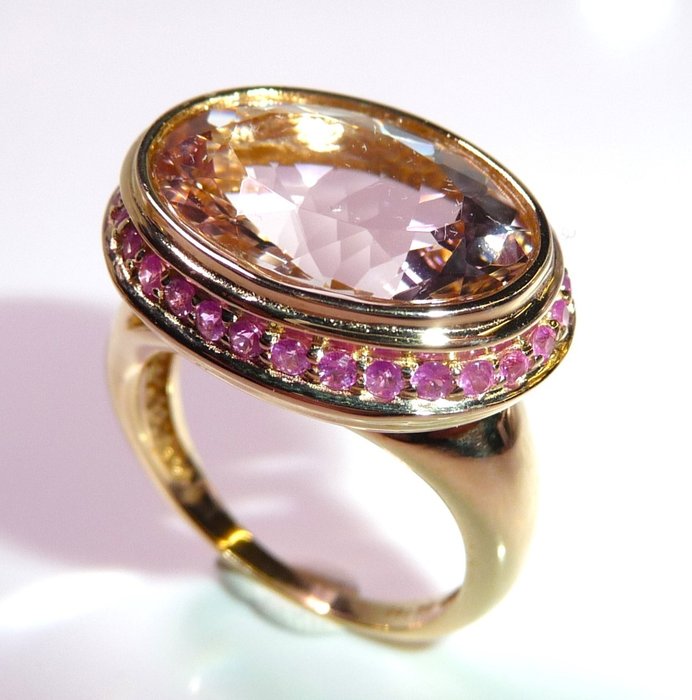 Sogni d' Oro - Gyűrű - 14 kt. Sárga arany Morganit - Zafír 